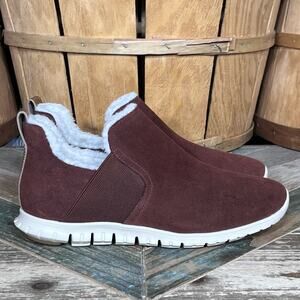 Cole Haan ZeroGrand Rust Red Suede Slip-On Fur Wool Ankle Booties Women Size 6.5